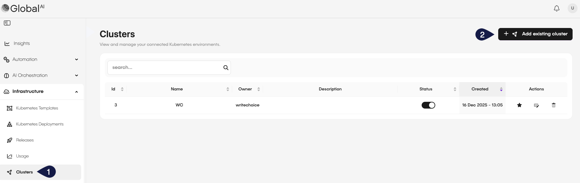 Add Existing Cluster Button