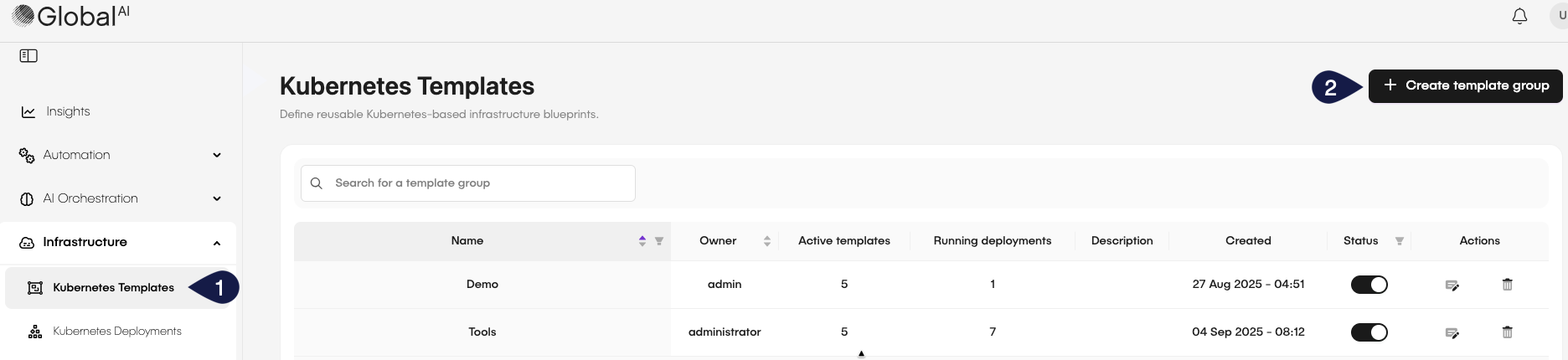 Create Kubernetes Template Button